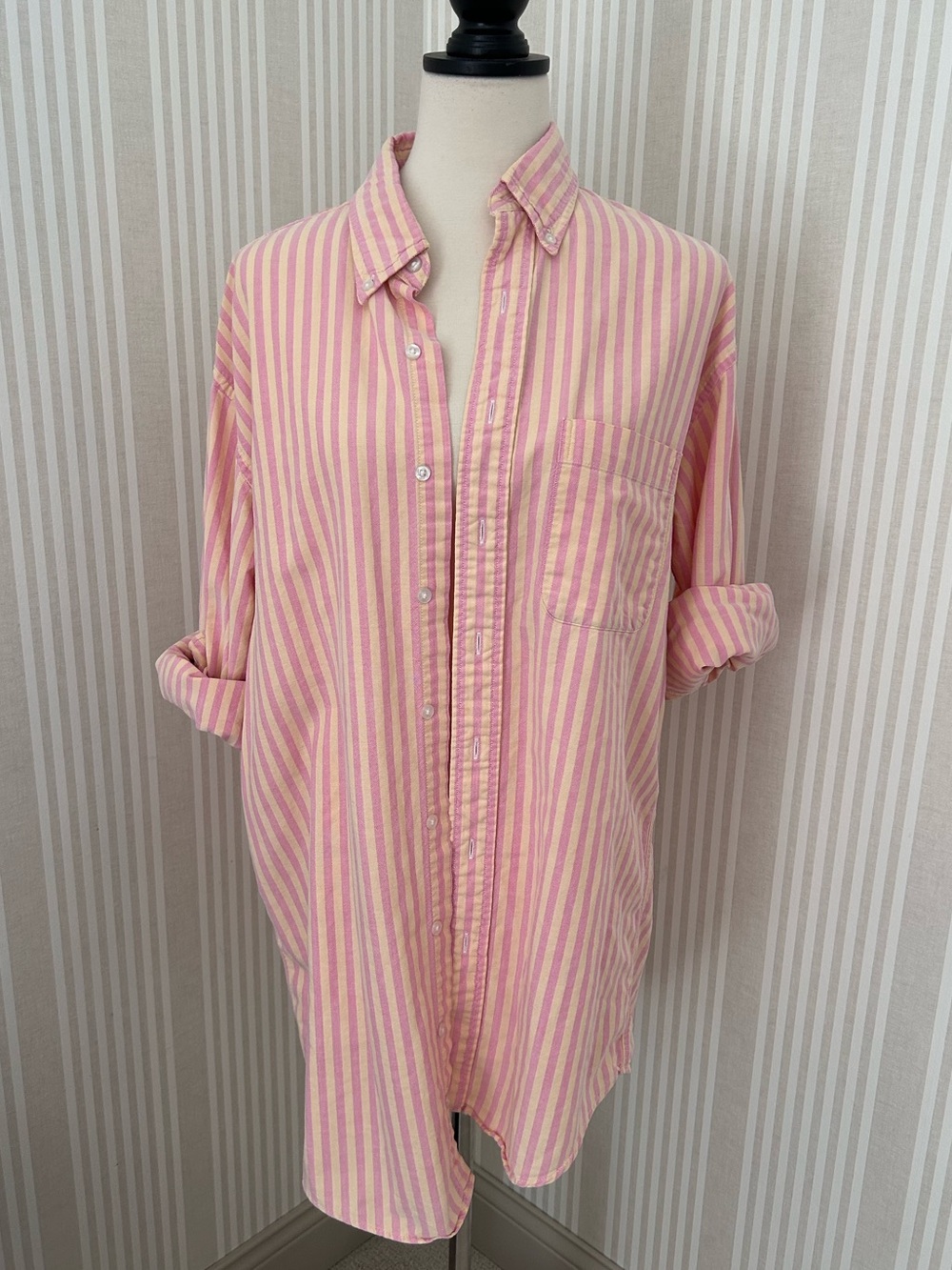 Vintage LL Bean Rare Lemonade Pink/Yellow Striped Button Down USA Size Medium T - Picture 1 of 10
